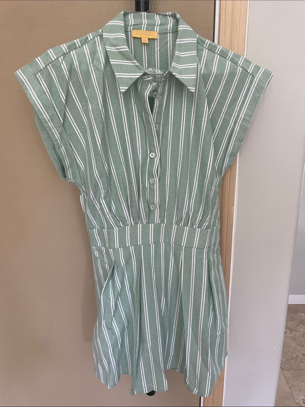 Flying Tomato Green and White Vertical Stripe romper skort